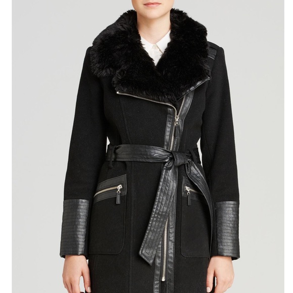 Via Spiga Jackets & Blazers - Via Spiga Belted Faux Fir-Trim Asymmetric Coat Via Spiga Jackets & Blazers - Via Spiga Belted Faux Fir-Trim Asymmetric Coat